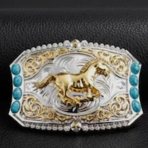 Western HORSE turquoise Silver Belt Buckle